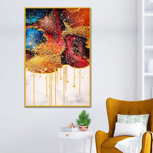 Gold Drip Abstract Art Floating Frame Crystal Wall Painting