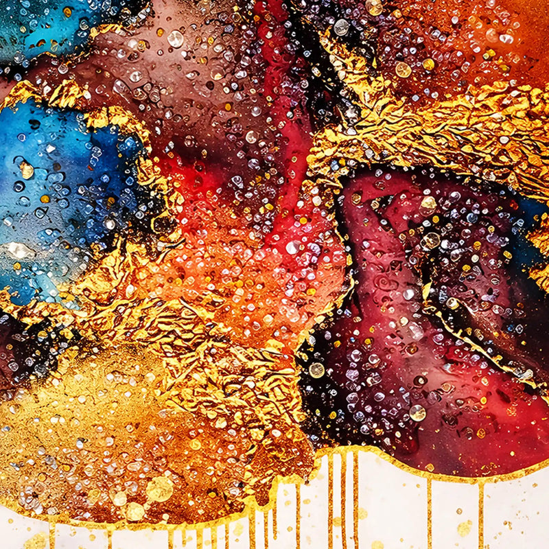 Gold Drip Abstract Art Floating Frame Crystal Wall Painting