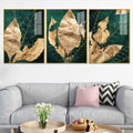 Gold Foil Leaves Acrylic Floating Frame Wall Painting Set of 3