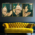 Gold Foil Leaves Acrylic Floating Frame Wall Painting Set of 3