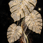 Gold Monstera Leaf Floating Frame Crystal Wall Painting