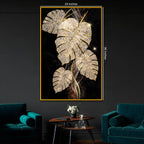 Gold Monstera Leaf Floating Frame Crystal Wall Painting