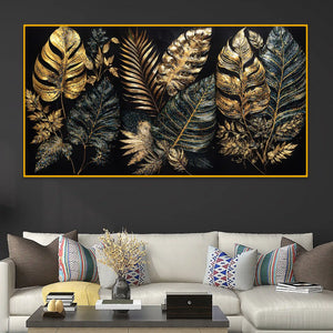 Gold Texture Leaf Crystal Glass Painting for Stylish Home Décor