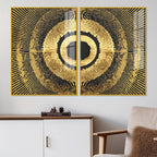 Golden 3D Pattern Acrylic Floating Wall Painting Set of 2