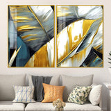 Golden Abstract Art Acrylic Floating Wall Painting Set of 2
