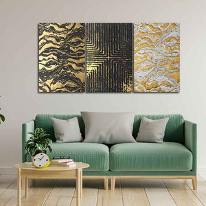 Golden Abstract Art Wall Painting of 3 Pieces