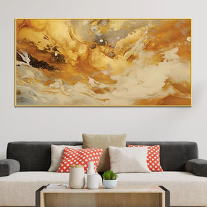 Golden Abstract Fluid Art Canvas Wall Painting for Home & Office