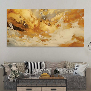 Golden Abstract Fluid Art Canvas Wall Painting for Home & Office