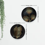 Golden Abstract Line Art Leaves Wall Hanging Plates of Two Pieces