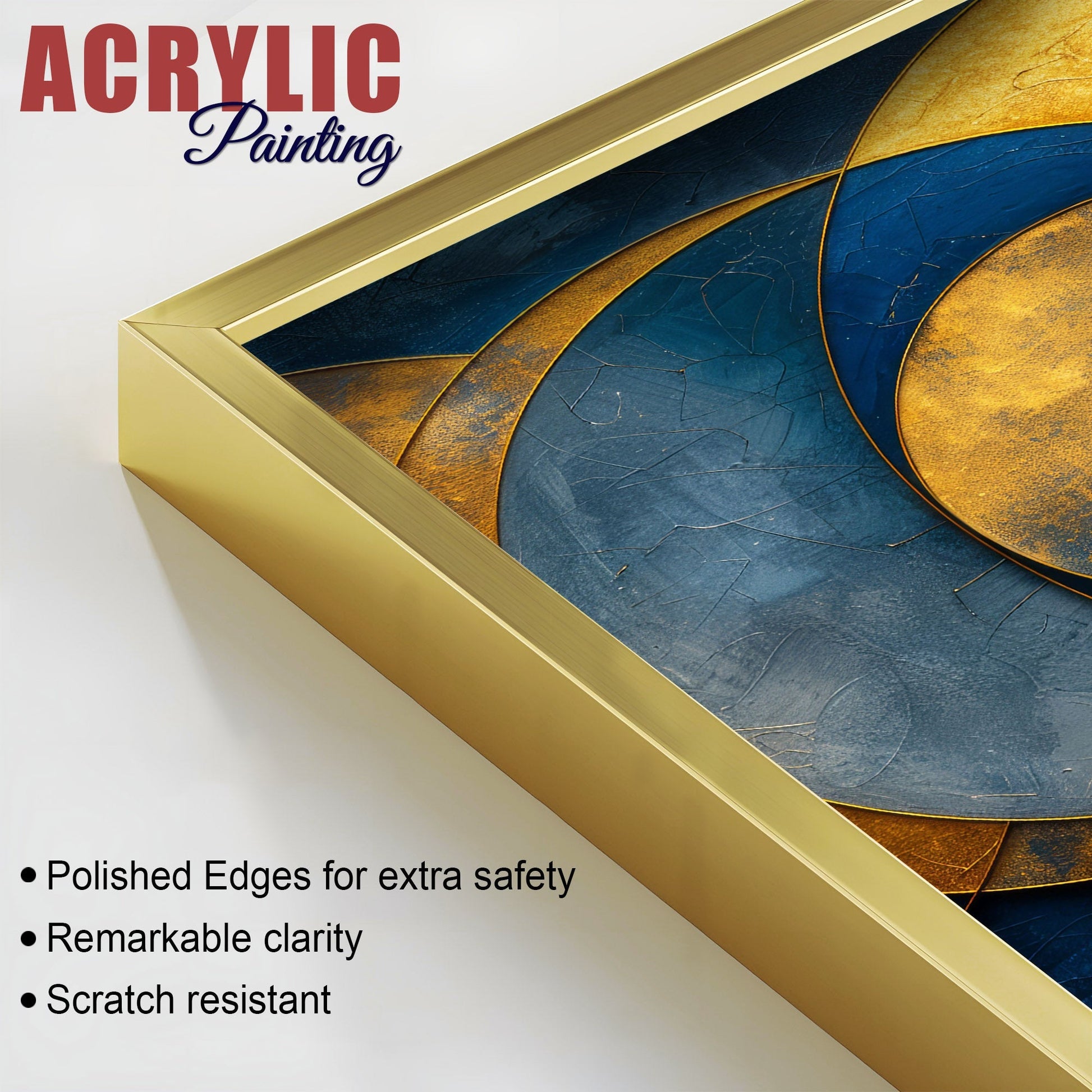 Golden Abstract Modern Circle Acrylic Floating Wall Painting Set of Two Pieces