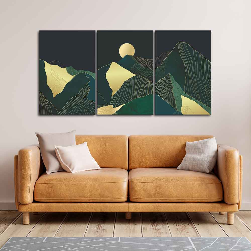 Golden Abstract Mountains Wall Painting of 3 Pieces