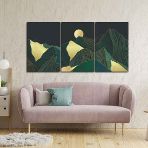 Golden Abstract Mountains Wall Painting of 3 Pieces