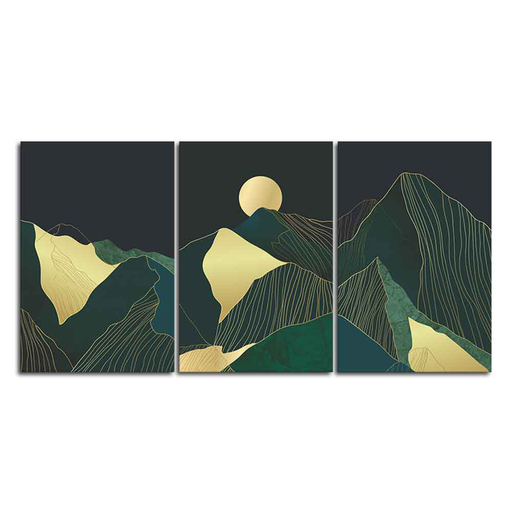 Golden Abstract Mountains Wall Painting of 3 Pieces