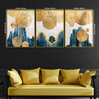Golden Abstract Serenity Acrylic Floating Frame Wall Painting Set of 3