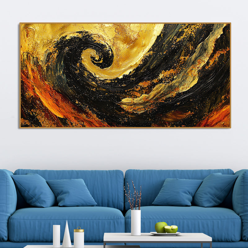 Golden Abstract Spiral Art Wooden Canvas Wall Painting