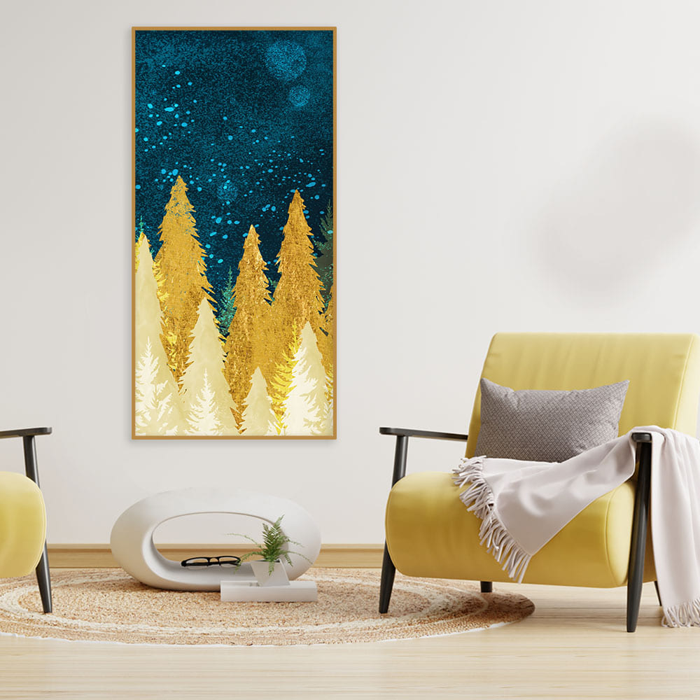 Golden Abstract Tree Premium Canvas Wall Painting