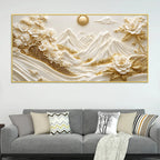Golden Alpine Mountain Landscape with White Blossom Trees 3D Canvas Wall Painting