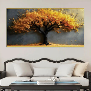 Golden Amber Autumn Tree Canvas Wall Painting for Home & Office