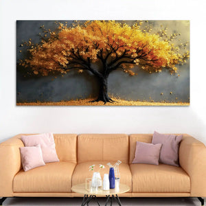 Golden Amber Autumn Tree Canvas Wall Painting for Home & Office