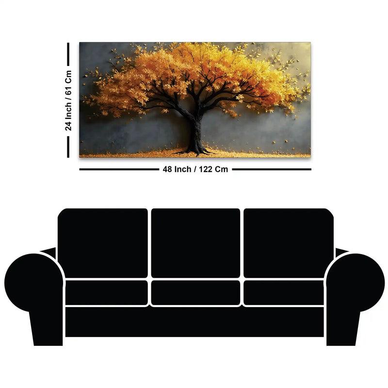 Golden Amber Autumn Tree Canvas Wall Painting for Home & Office