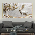 Golden Antler Deer and Tree of Life 3D Canvas Wall Painting