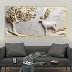 Golden Antler Deer and Tree of Life 3D Canvas Wall Painting