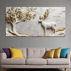 Golden Antler Deer and Tree of Life 3D Canvas Wall Painting
