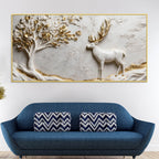 Golden Antler Deer and Tree of Life 3D Canvas Wall Painting