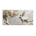 Golden Antler Deer and Tree of Life 3D Canvas Wall Painting