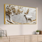 Golden Antler Deer and Tree of Life 3D Canvas Wall Painting