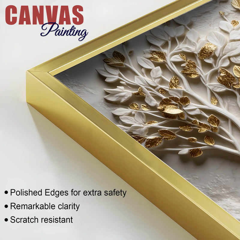 Golden Antler Deer and Tree of Life 3D Canvas Wall Painting