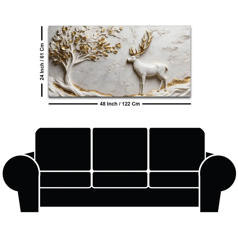 Golden Antler Deer and Tree of Life 3D Canvas Wall Painting