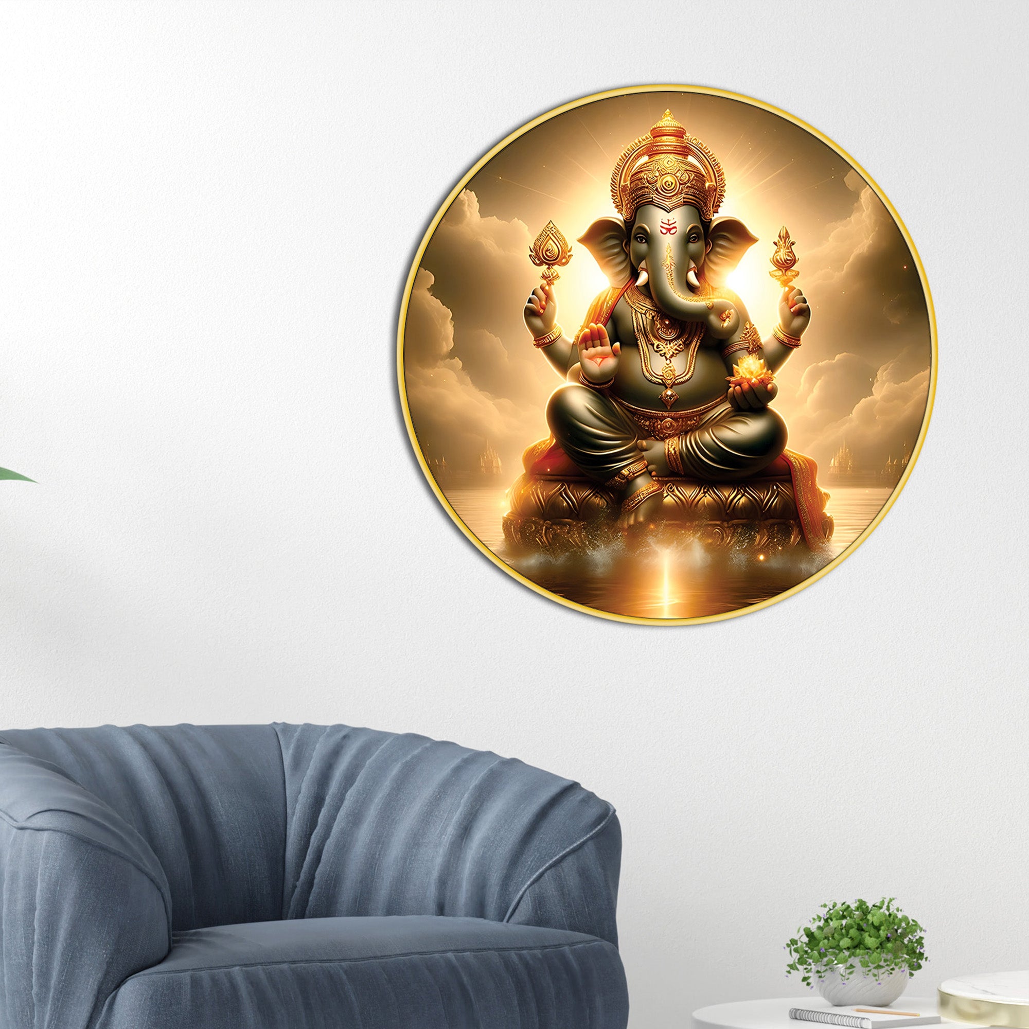 golden-aura-ganesh-ji-round-canvas-painting