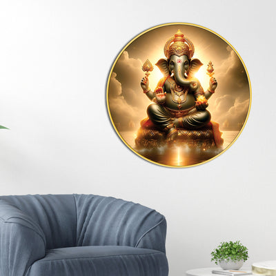 golden-aura-ganesh-ji-round-canvas-painting