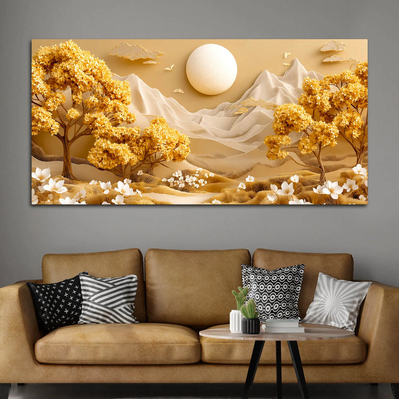 Golden Autumn Valley Landscape 3D Canvas Wall Painting