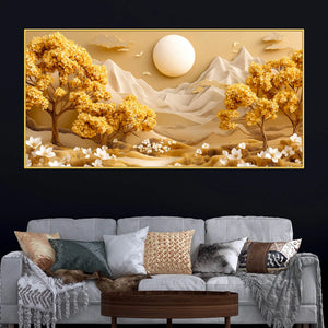 Golden Autumn Valley Landscape 3D Canvas Wall Painting