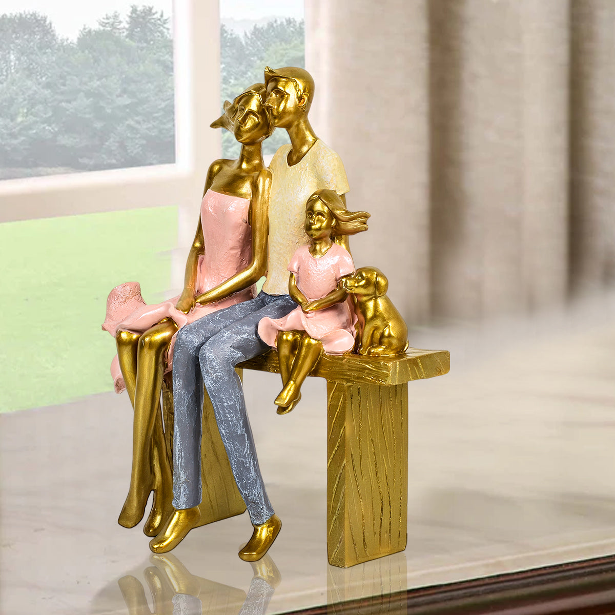 Golden Beloved Family Human Figurines Table Decorative Showpiece