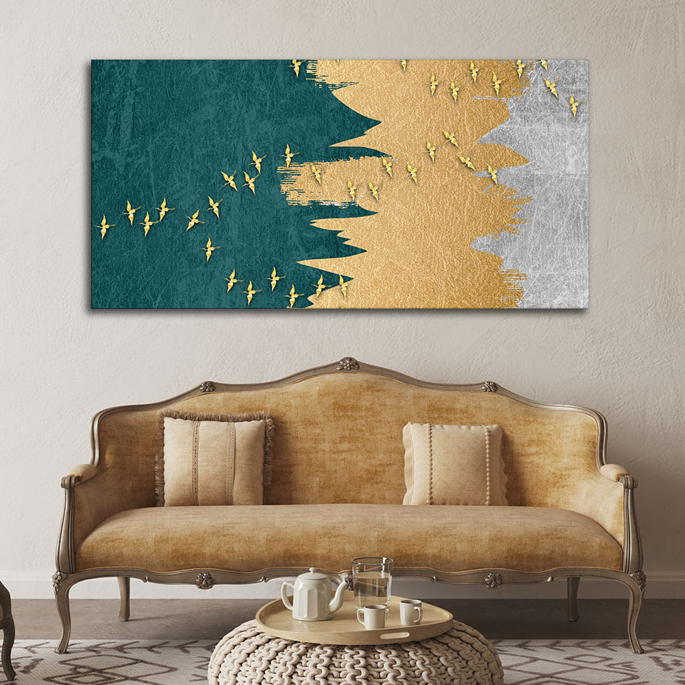 Golden Birds Flying Luxurious Art Premium Wall Painting