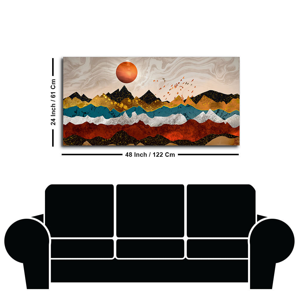 Golden Birds Flying Over Colorful Mountains Canvas Wall Painting