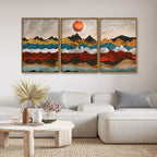 Golden Birds Flying Over Colorful Mountains Floating Canvas Wall Painting Set of Three
