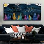 Golden Birds Flying over The Dark Forest Canvas Wall Painting