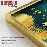 Golden Birds Group Flying Floating Acrylic Wall Painting Set of 2
