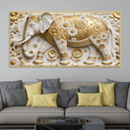 Golden Bloom Elephant 3D Canvas Wall Painting