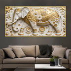 Golden Bloom Elephant 3D Canvas Wall Painting