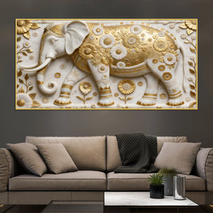 Golden Bloom Elephant 3D Canvas Wall Painting