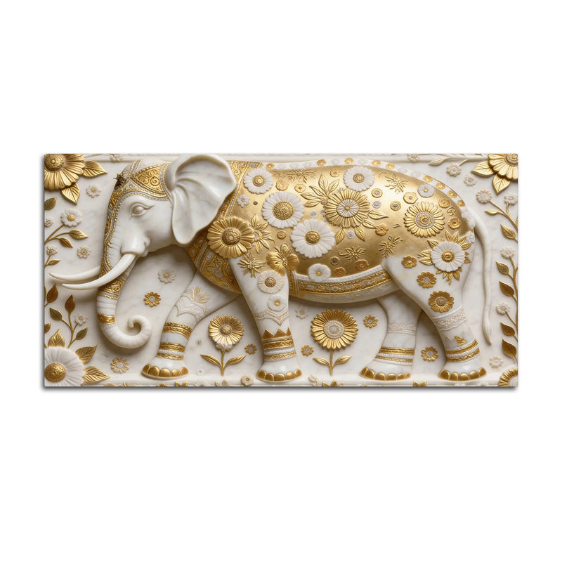 Golden Bloom Elephant 3D Canvas Wall Painting
