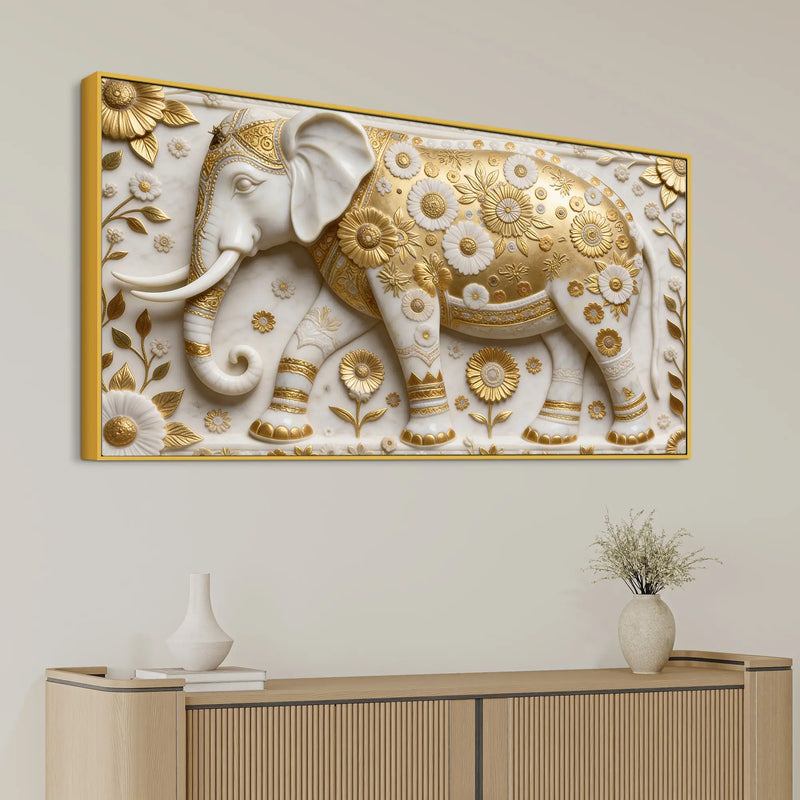 Golden Bloom Elephant 3D Canvas Wall Painting