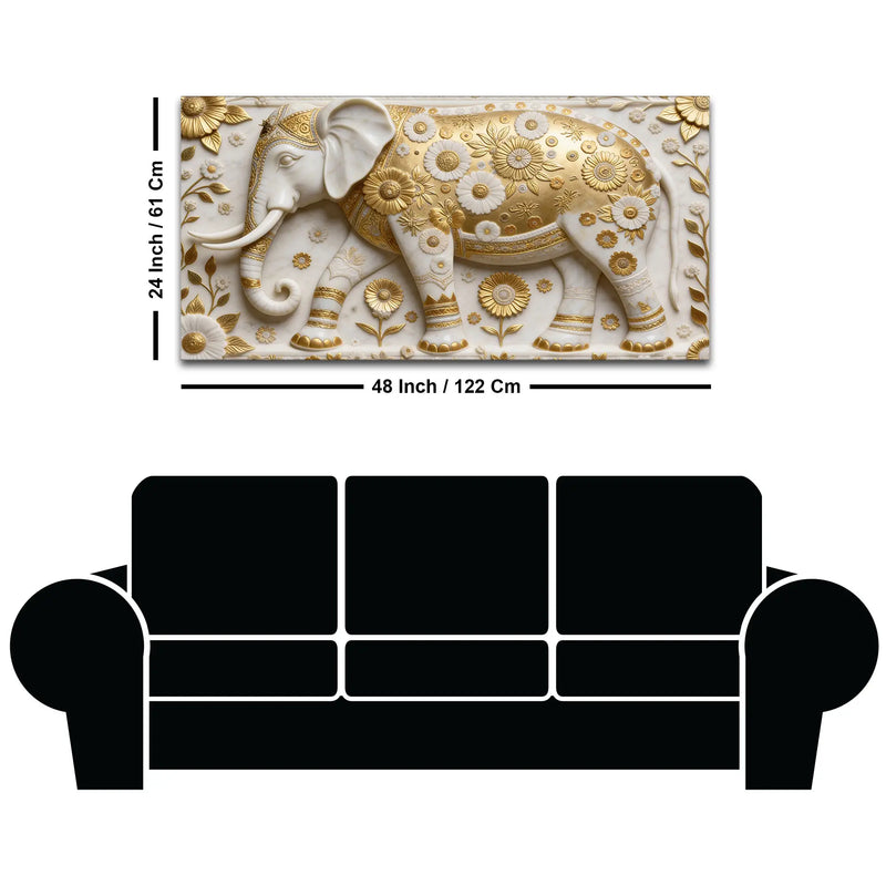 Golden Bloom Elephant 3D Canvas Wall Painting