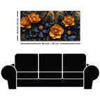 Golden Blossom and Midnight Floral with Peacock Feathers 3D Canvas Wall Painting