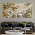 Golden Blossom Tree & Mountain Waterfall 3D Canvas Wall Painting